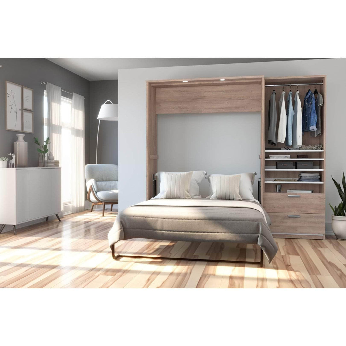 Modubox Cielo Full Murphy Wall Bed with Storage Cabinet (89W), image 1