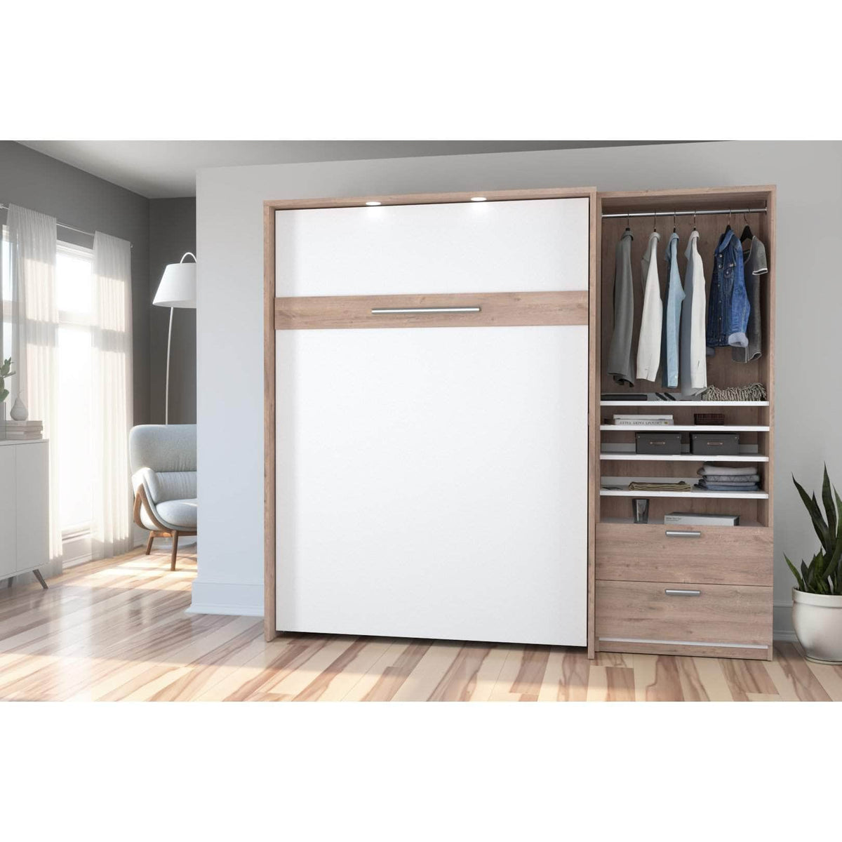 Modubox Cielo Full Murphy Wall Bed with Storage Cabinet (89W), image 2