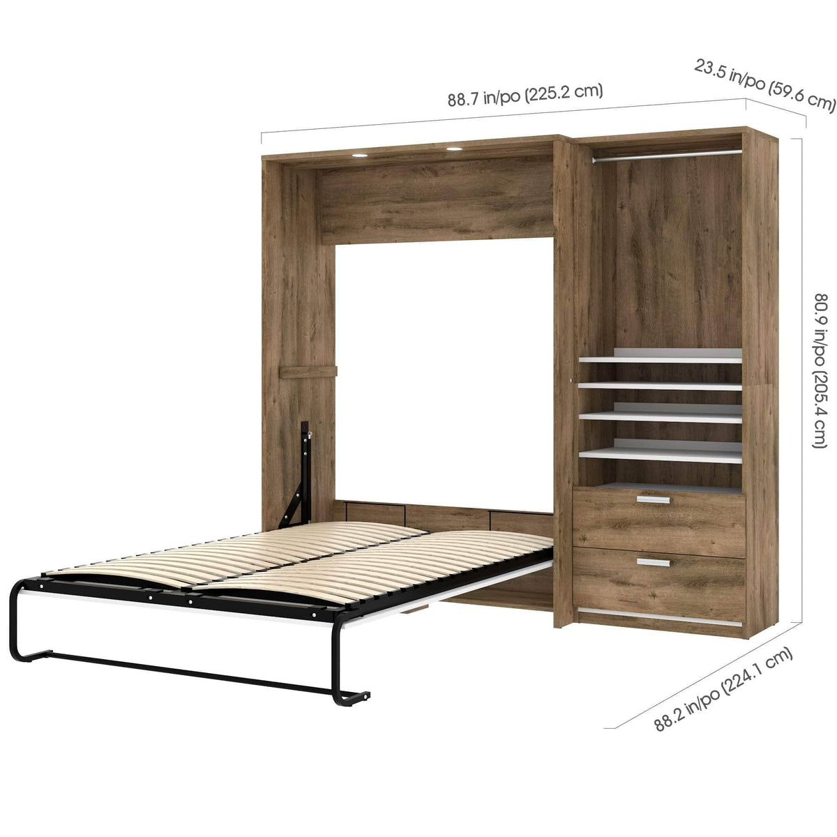 Modubox Cielo Full Murphy Wall Bed with Storage Cabinet (89W), image 7