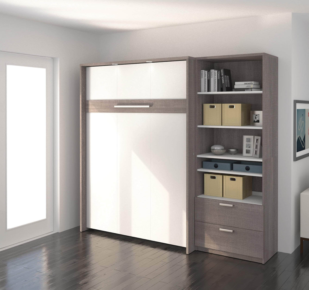 Modubox Cielo Full Murphy Wall Bed with Storage Cabinet (89W), image 13