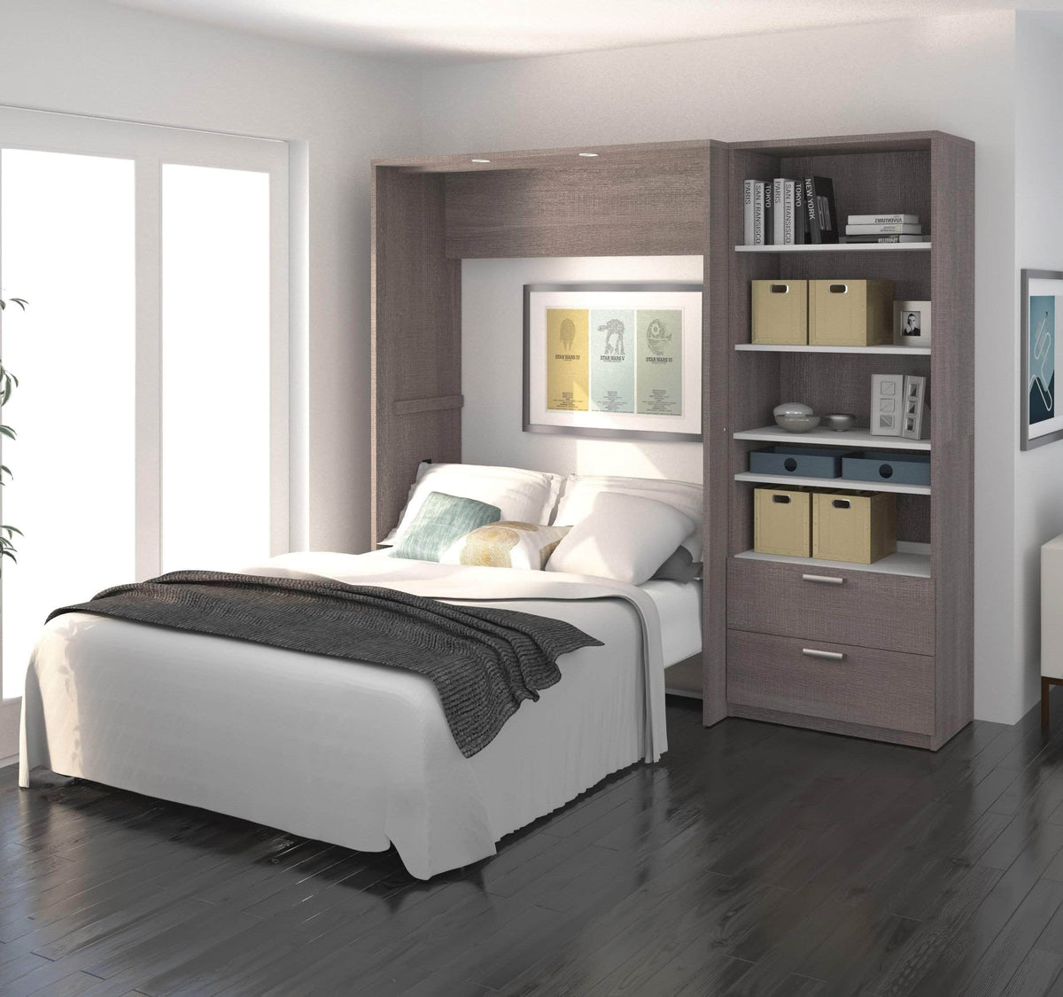 Modubox Cielo Full Murphy Wall Bed with Storage Cabinet (89W), image 10
