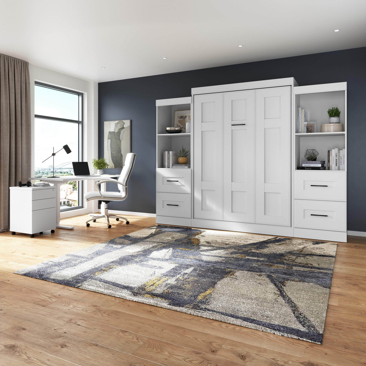 Modubox Edge Full Murphy Wall Bed and Closet Organizers with Drawers in White, image 2