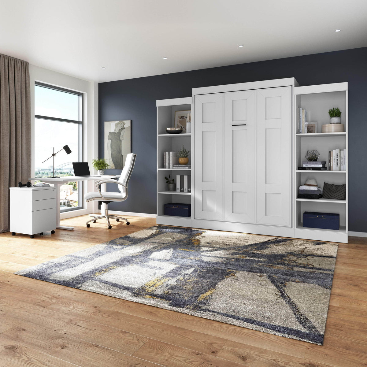 Modubox Edge Full Murphy Wall Bed with Closet Organizers in White, image 2