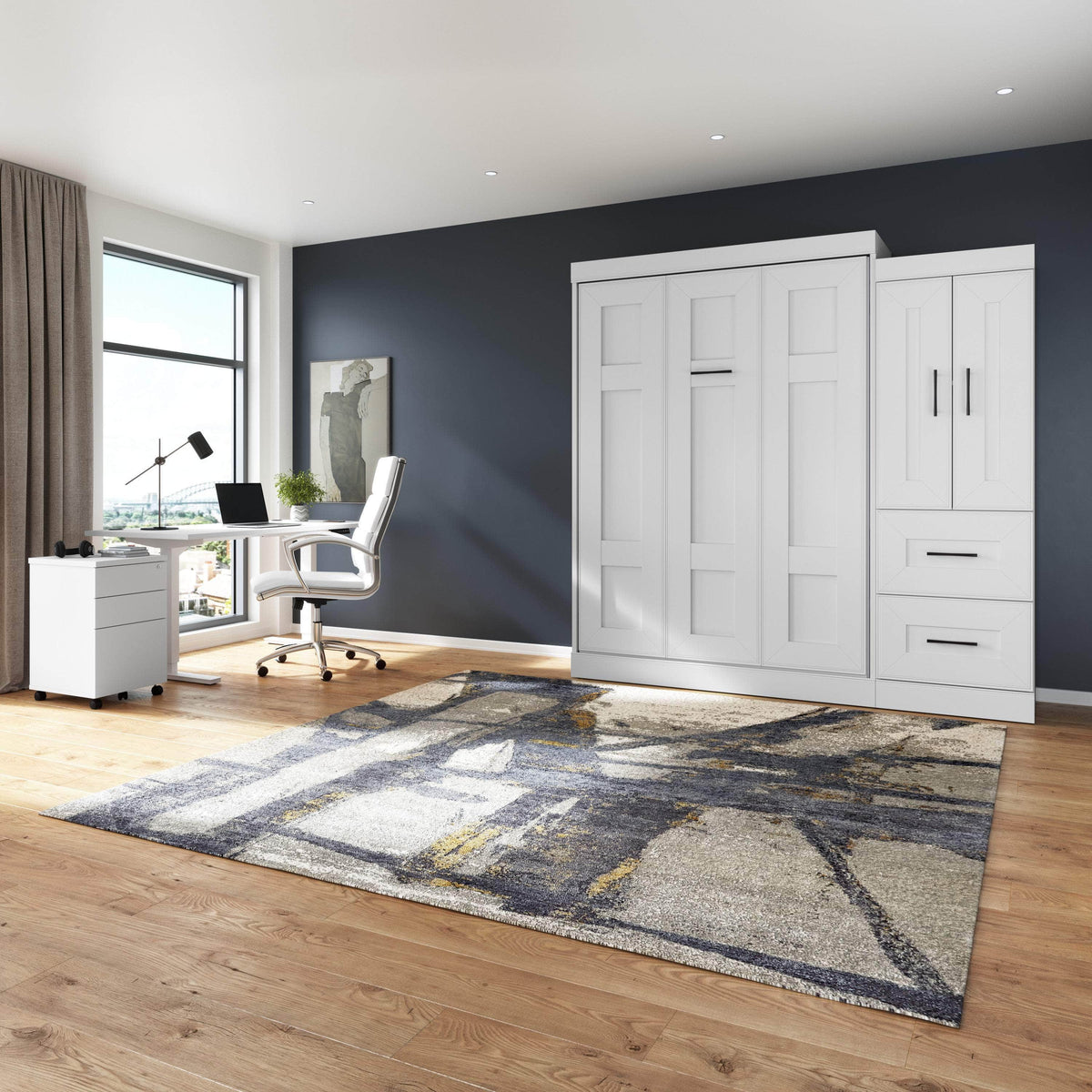 Modubox Edge Full Murphy Wall Bed with Wardrobe in White, image 2