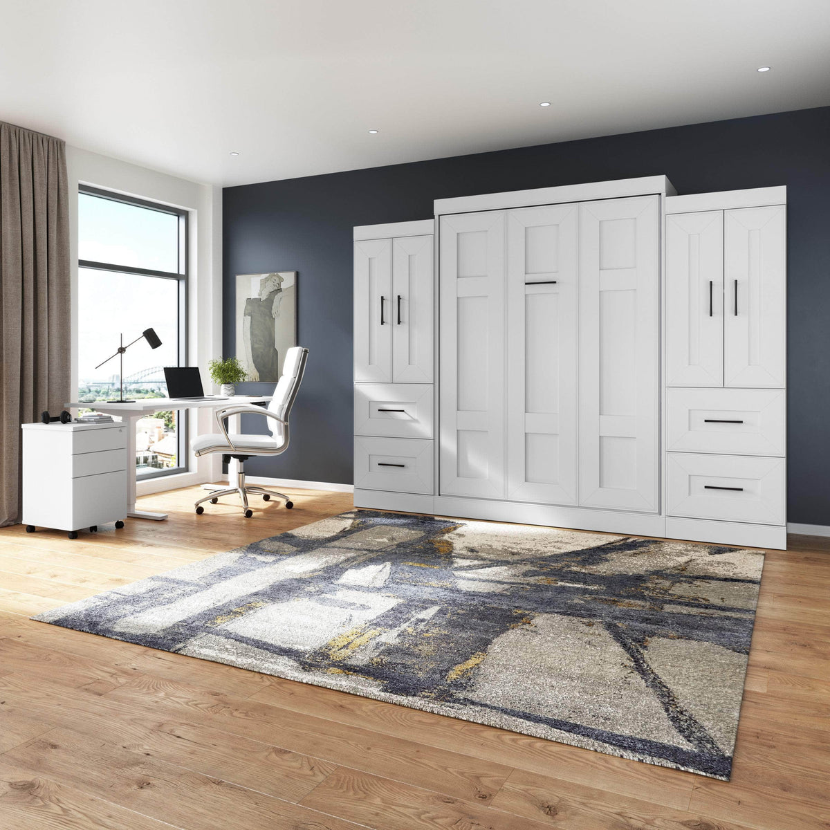 Modubox Edge Full Murphy Wall Bed with Wardrobes in White, image 2