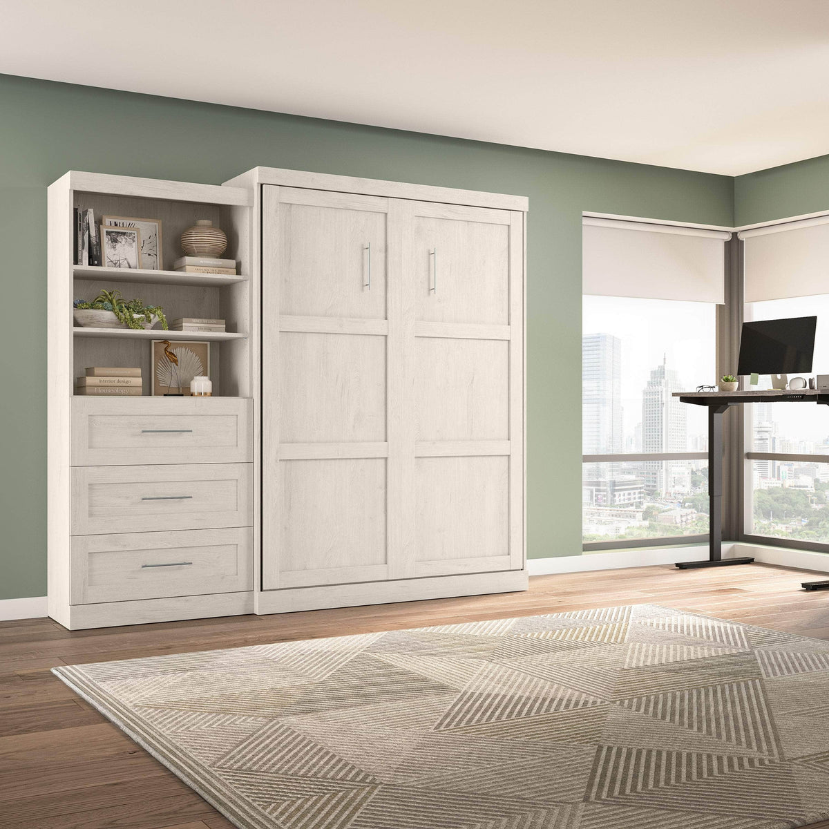 Modubox Pur 101" Queen Size Murphy Wall Bed with Storage Unit, image 46