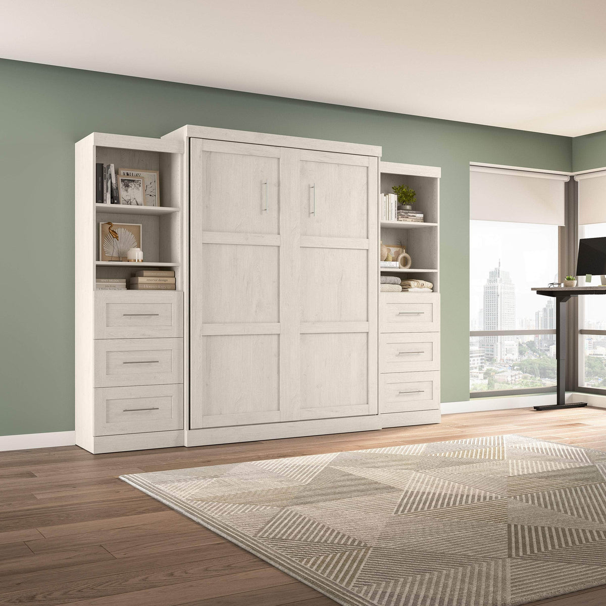 Modubox Pur 115" Queen Size Murphy Wall Bed with 2 Storage Units, image 47