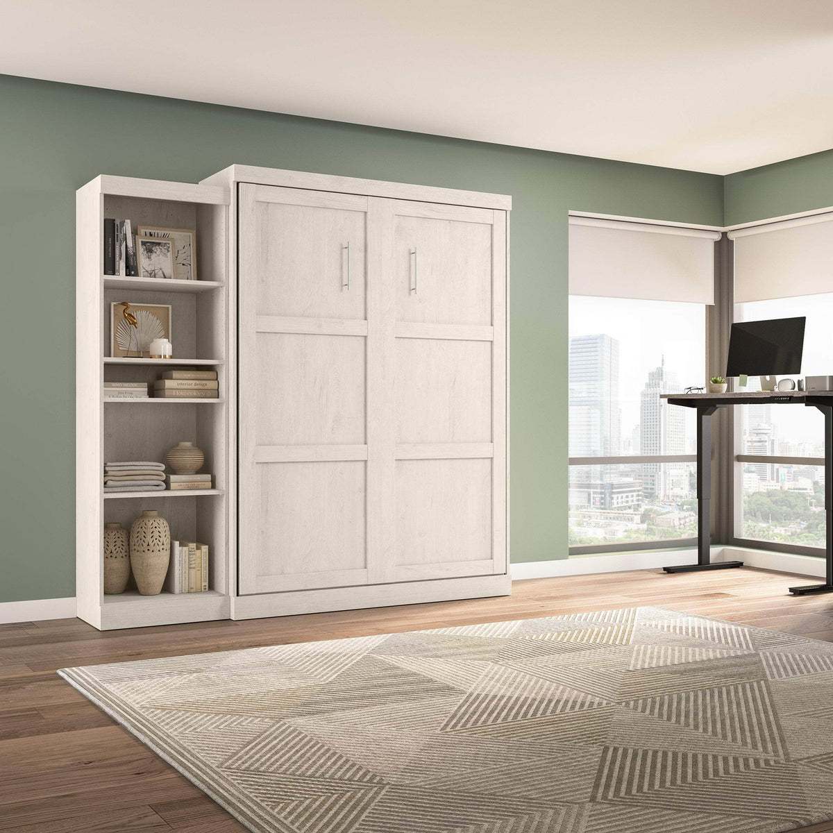Modubox Pur 90" Queen Size Murphy Wall Bed with Storage Unit, image 48