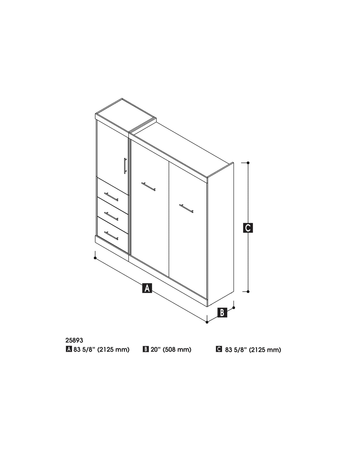Modubox Nebula Full Murphy Wall Bed and Storage Unit with Drawers (84W), image 5