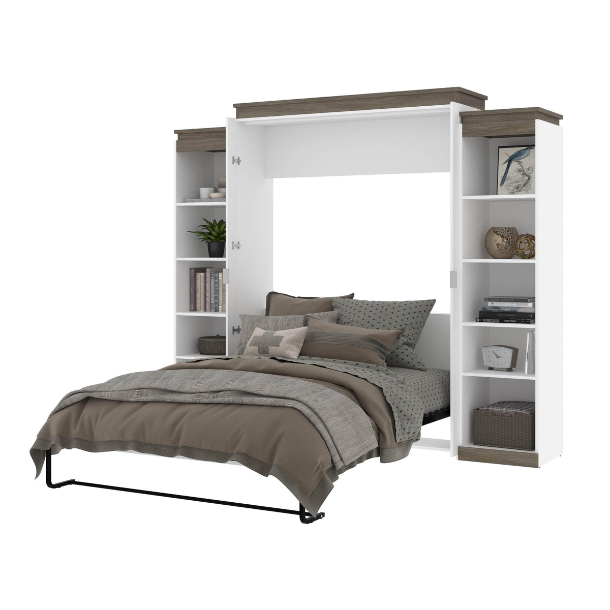 Modubox Orion 104"W Queen Murphy Wall Bed with 2 Narrow Shelving Units, image 7