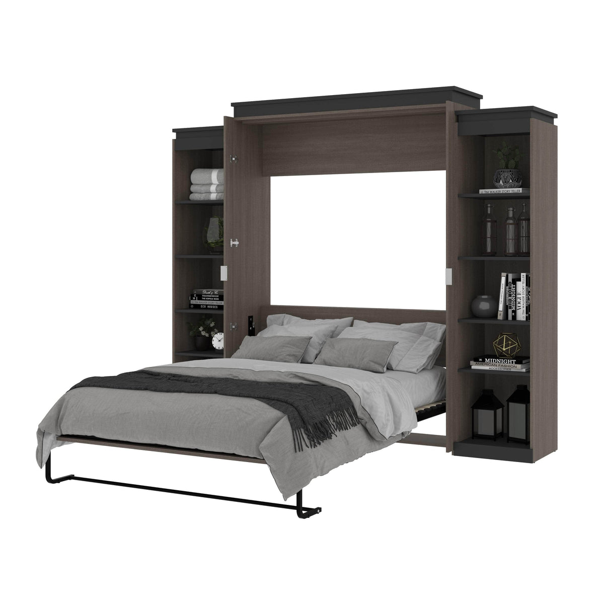 Modubox Orion 104"W Queen Murphy Wall Bed with 2 Narrow Shelving Units, image 21