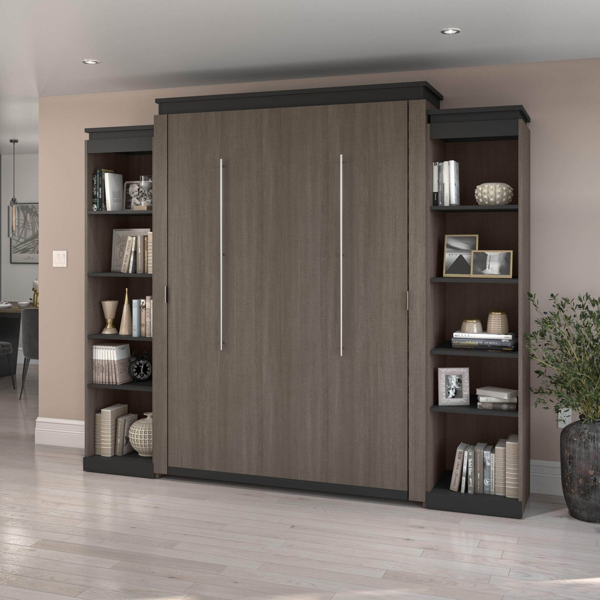 Modubox Orion 104"W Queen Murphy Wall Bed with 2 Narrow Shelving Units, image 14