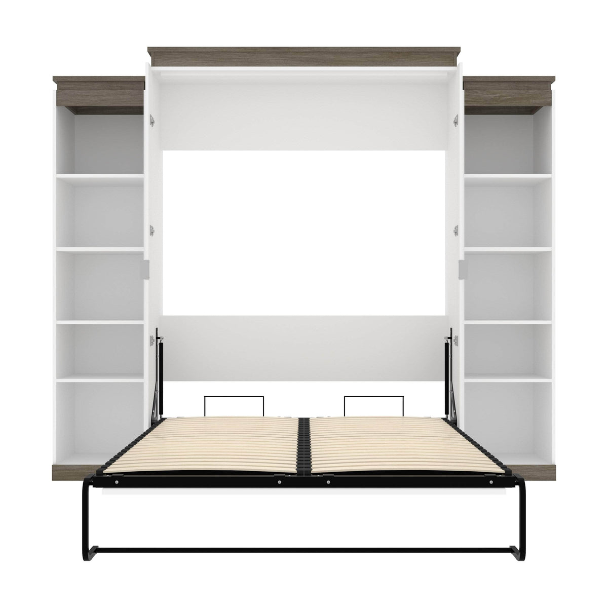Modubox Orion 104"W Queen Murphy Wall Bed with 2 Narrow Shelving Units, image 9
