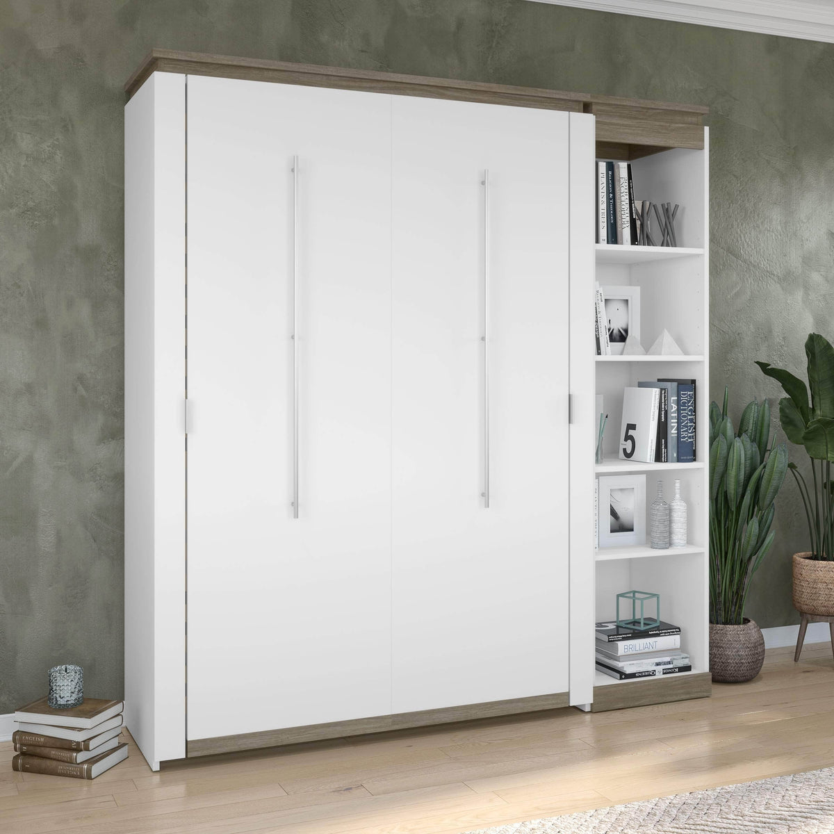 Modubox Orion Full Murphy Wall Bed with Narrow Shelving Unit, image 1