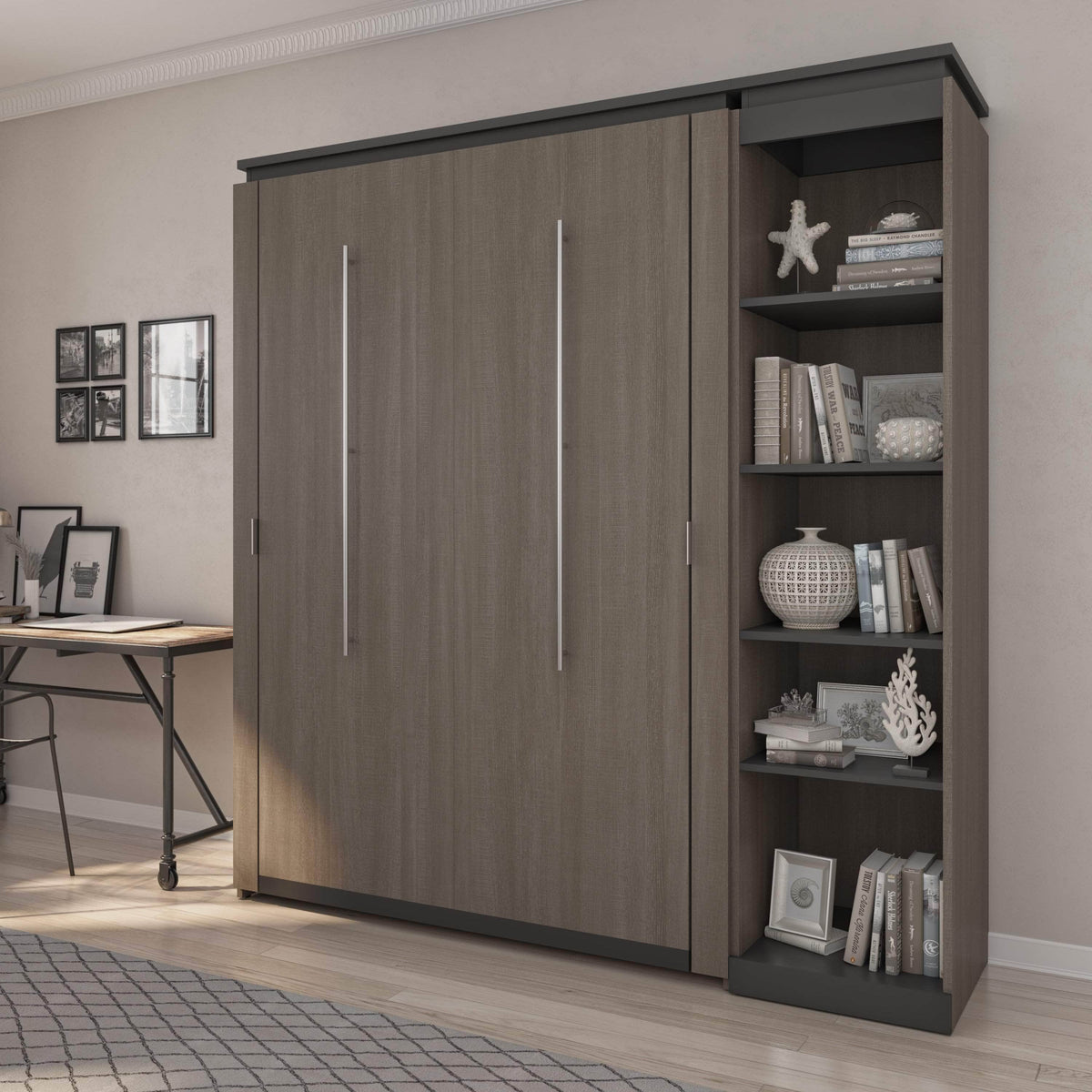 Modubox Orion Full Murphy Wall Bed with Narrow Shelving Unit, image 14