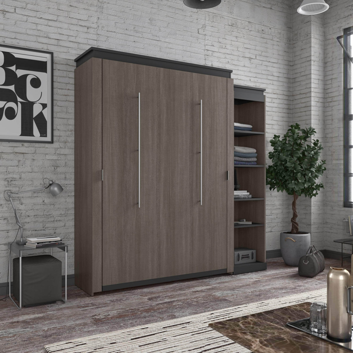 Modubox Orion Queen Murphy Wall Bed with Narrow Shelving Unit, image 14