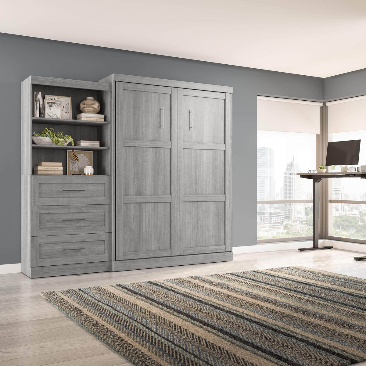 Modubox Pur 101" Queen Size Murphy Wall Bed with Storage Unit, image 35