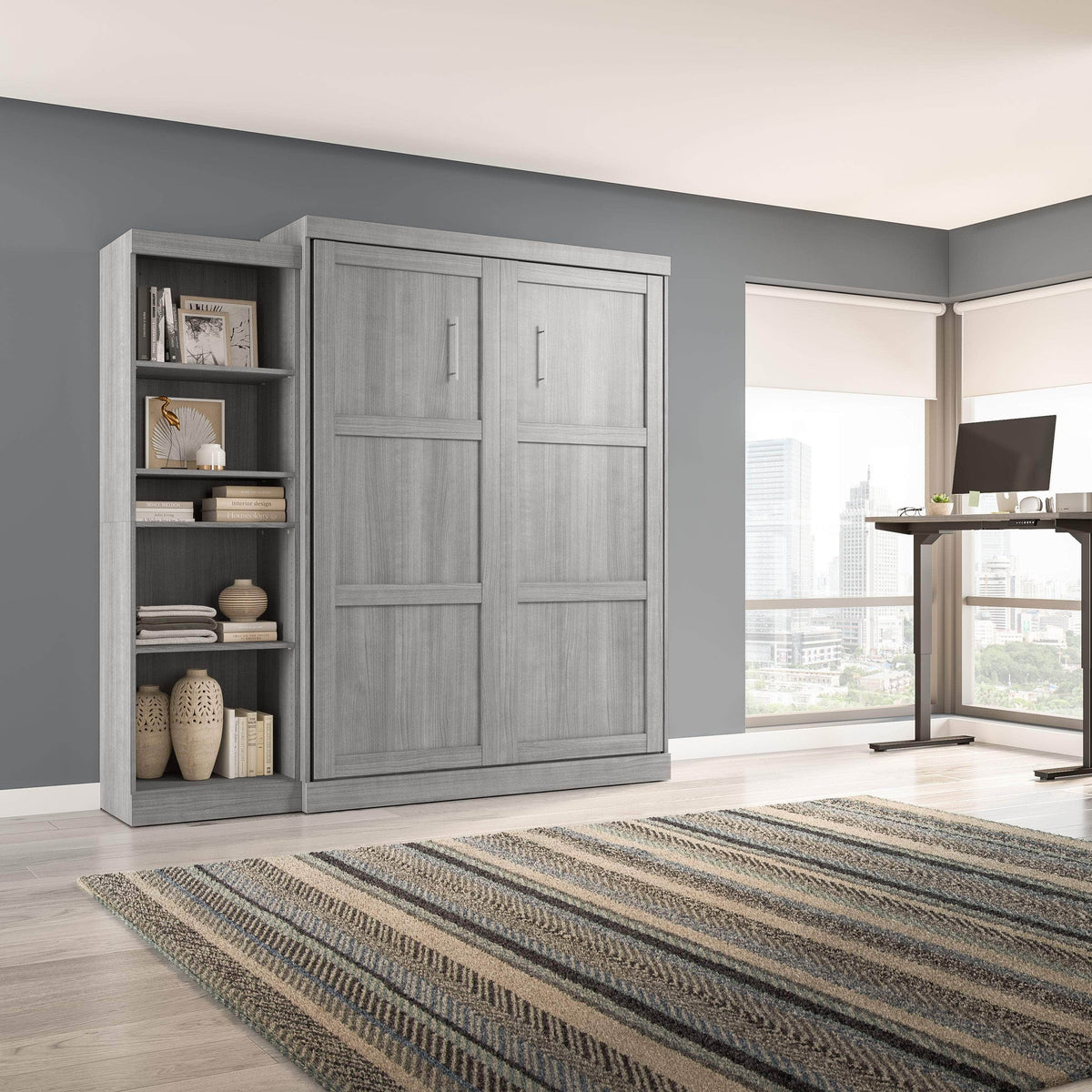 Modubox Pur 90" Queen Size Murphy Wall Bed with Storage Unit, image 34