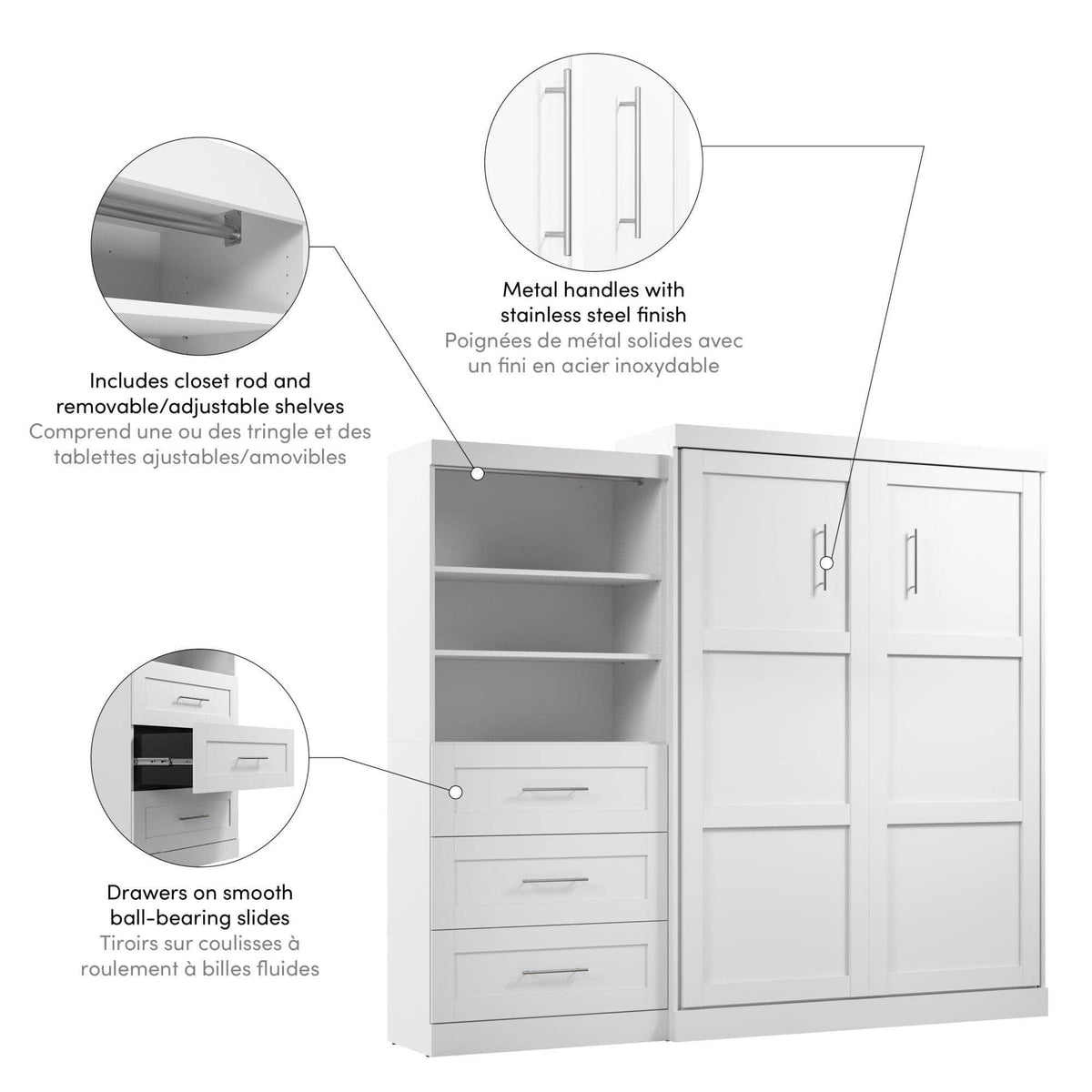 Modubox Pur 101" Queen Size Murphy Wall Bed with Storage Unit, image 12