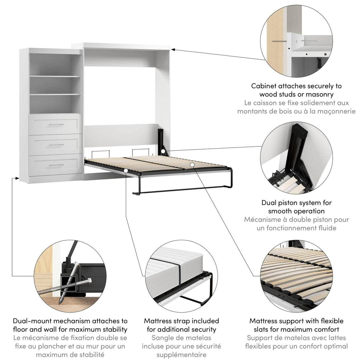 Modubox Pur 101" Queen Size Murphy Wall Bed with Storage Unit, image 11