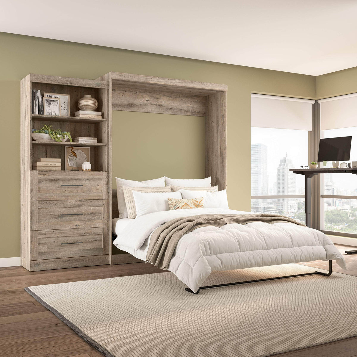 Modubox Pur 101" Queen Size Murphy Wall Bed with Storage Unit, image 20