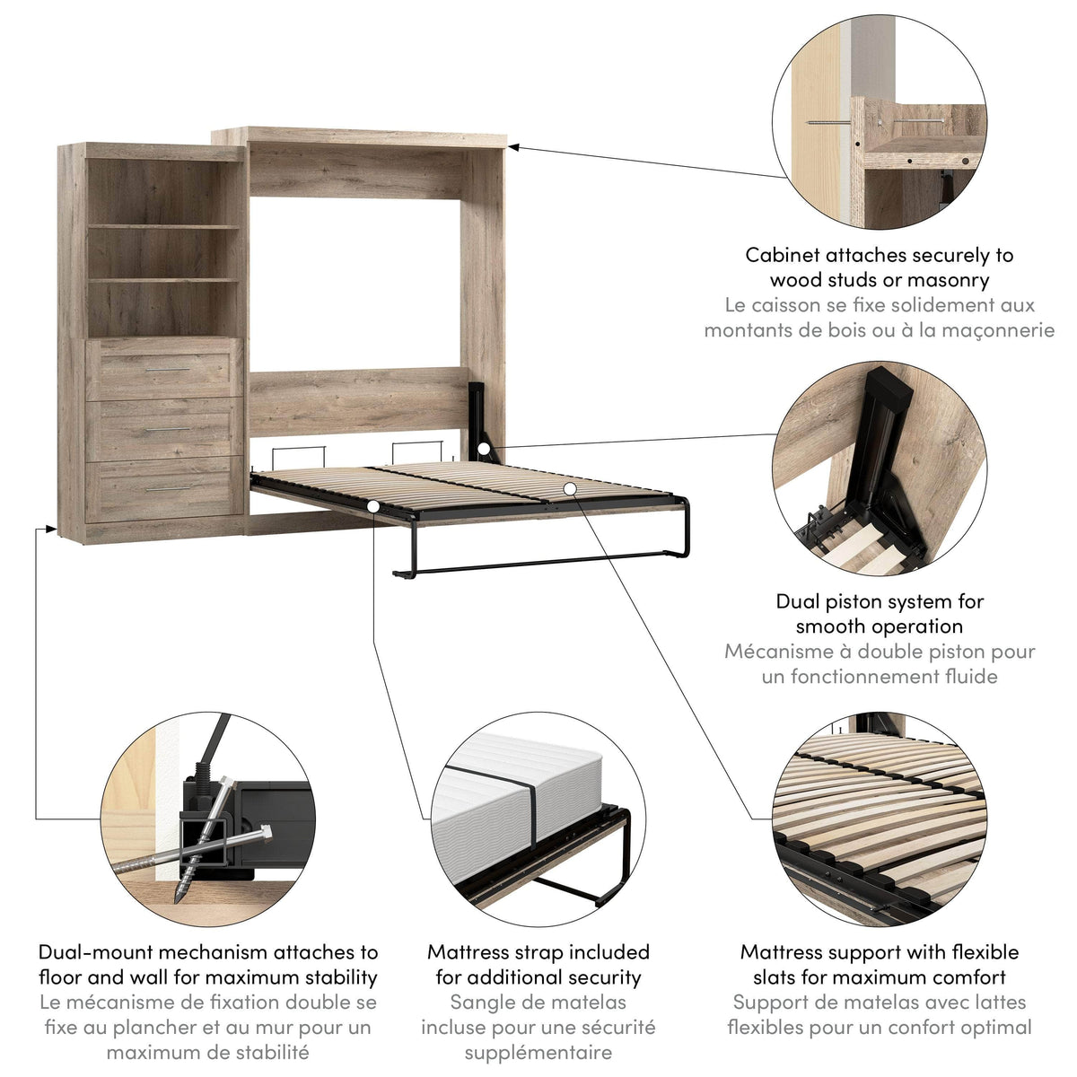 Modubox Pur 101" Queen Size Murphy Wall Bed with Storage Unit, image 26