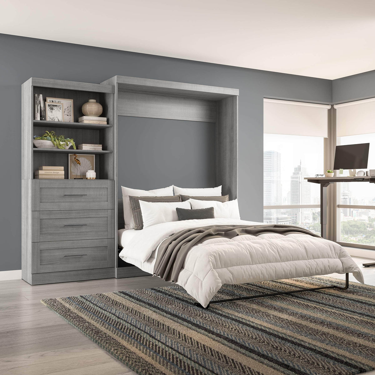 Modubox Pur 101" Queen Size Murphy Wall Bed with Storage Unit, image 33