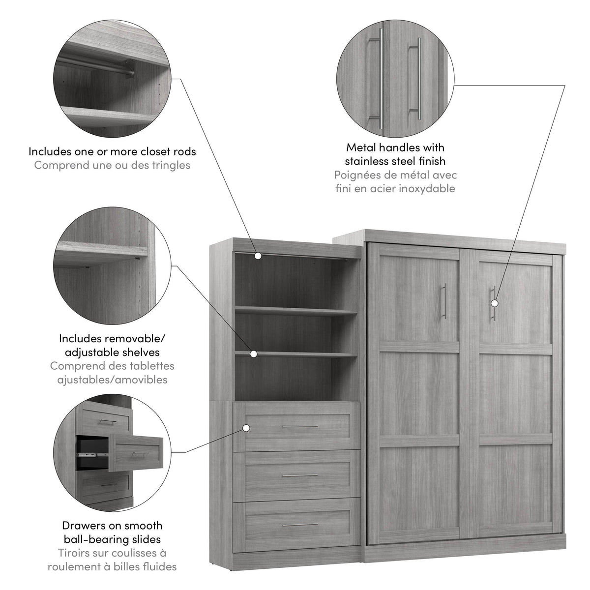 Modubox Pur 101" Queen Size Murphy Wall Bed with Storage Unit, image 40