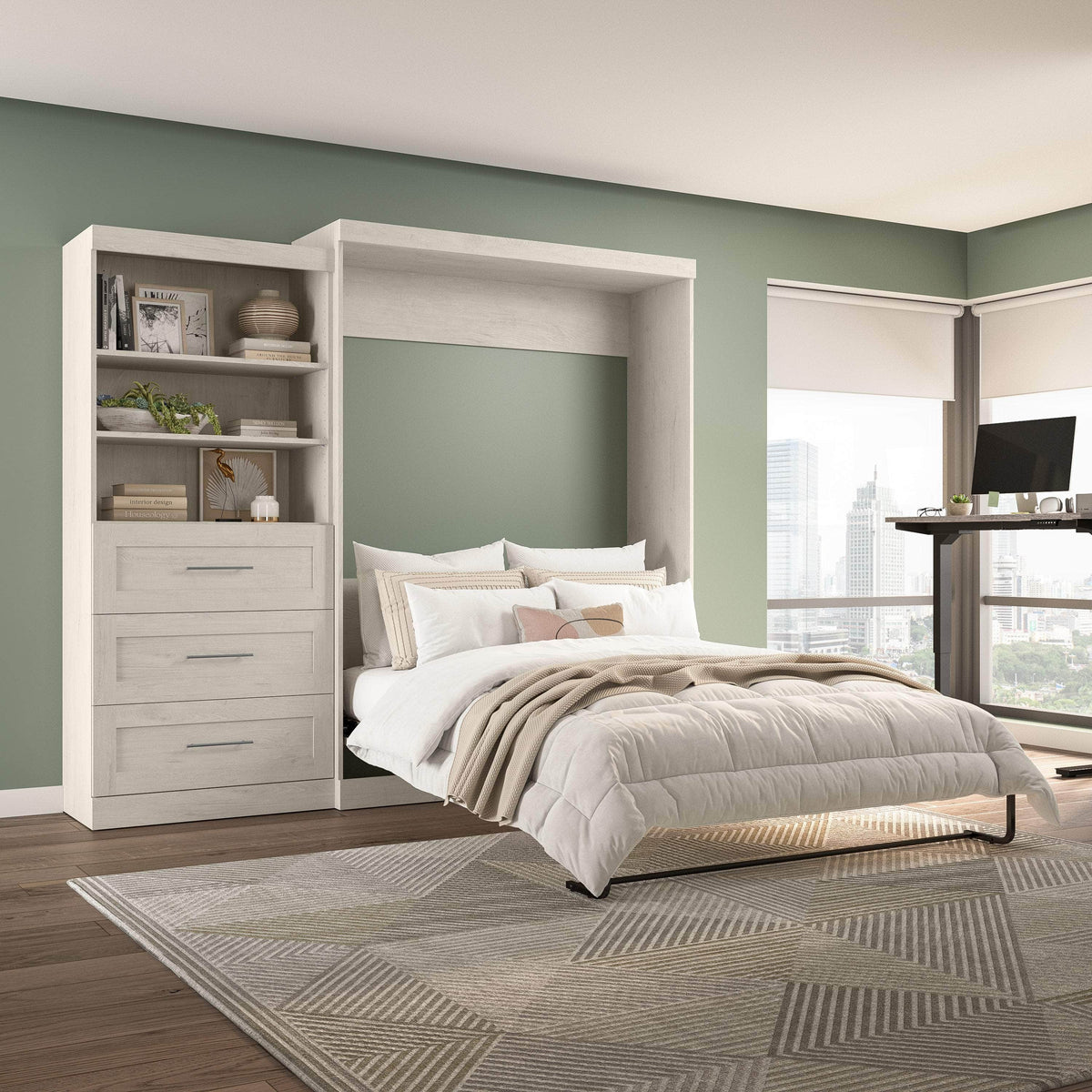 Modubox Pur 101" Queen Size Murphy Wall Bed with Storage Unit, image 47
