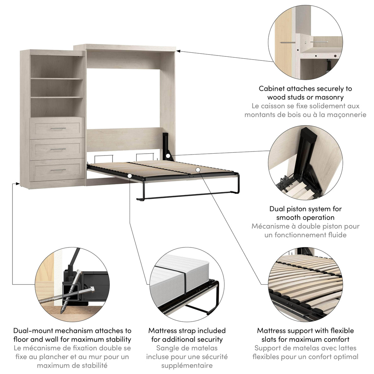 Modubox Pur 101" Queen Size Murphy Wall Bed with Storage Unit, image 52