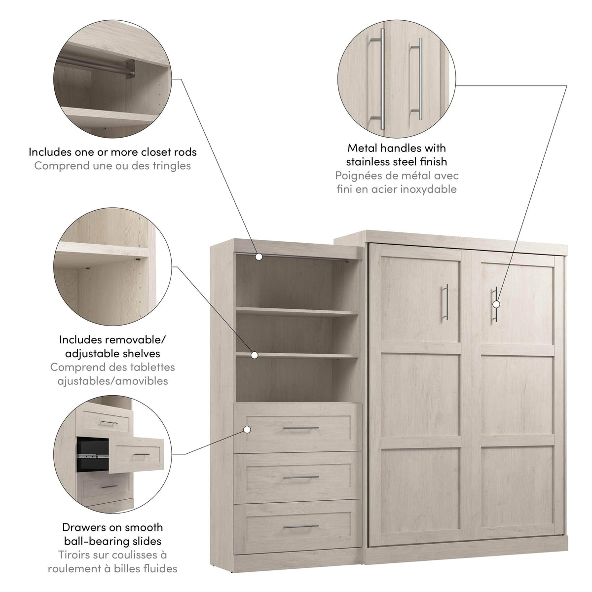 Modubox Pur 101" Queen Size Murphy Wall Bed with Storage Unit, image 53