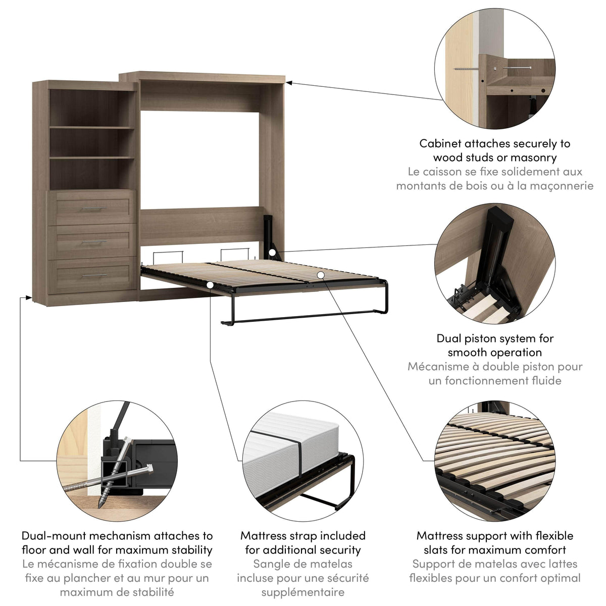 Modubox Pur 101" Queen Size Murphy Wall Bed with Storage Unit, image 63