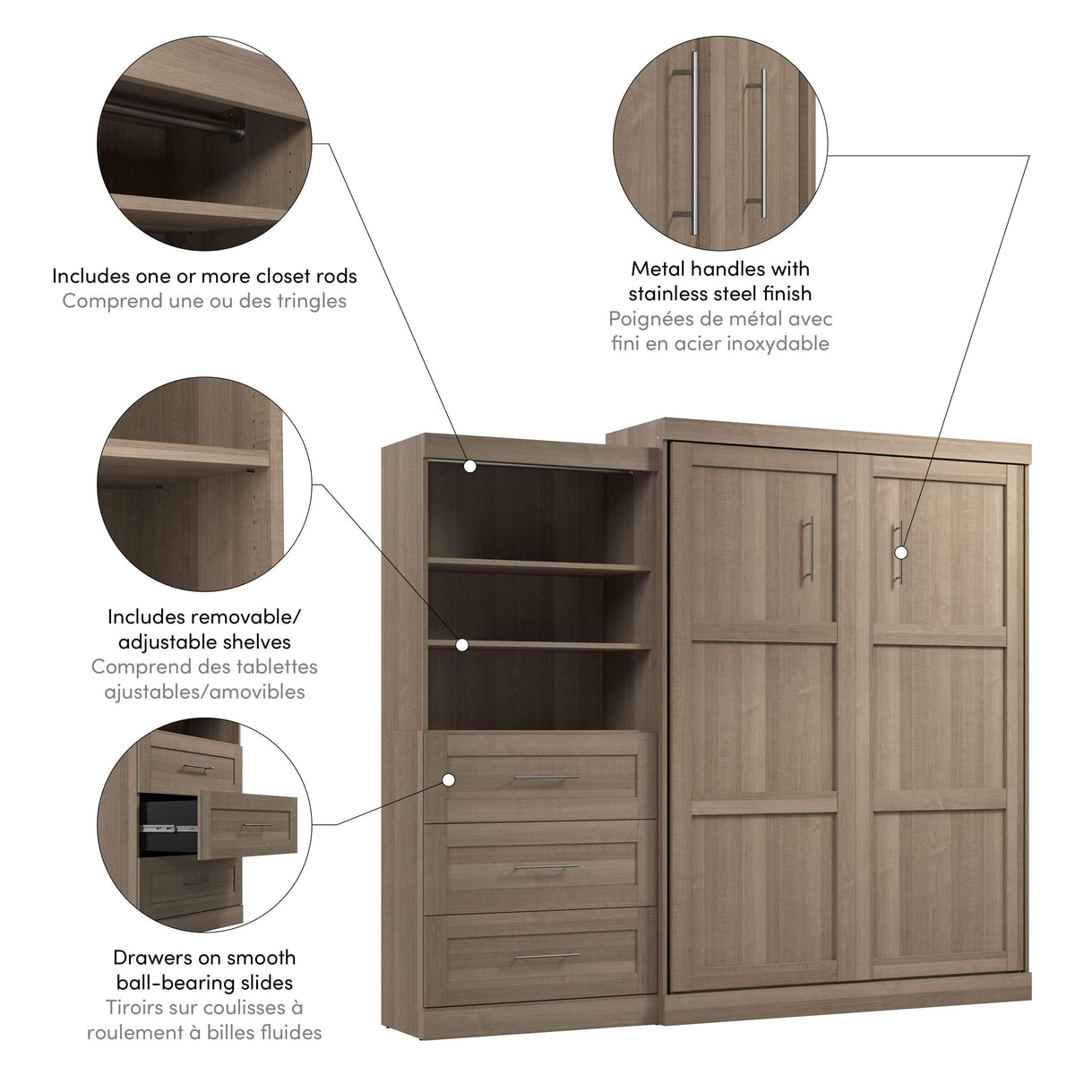 Modubox Pur 101" Queen Size Murphy Wall Bed with Storage Unit, image 65