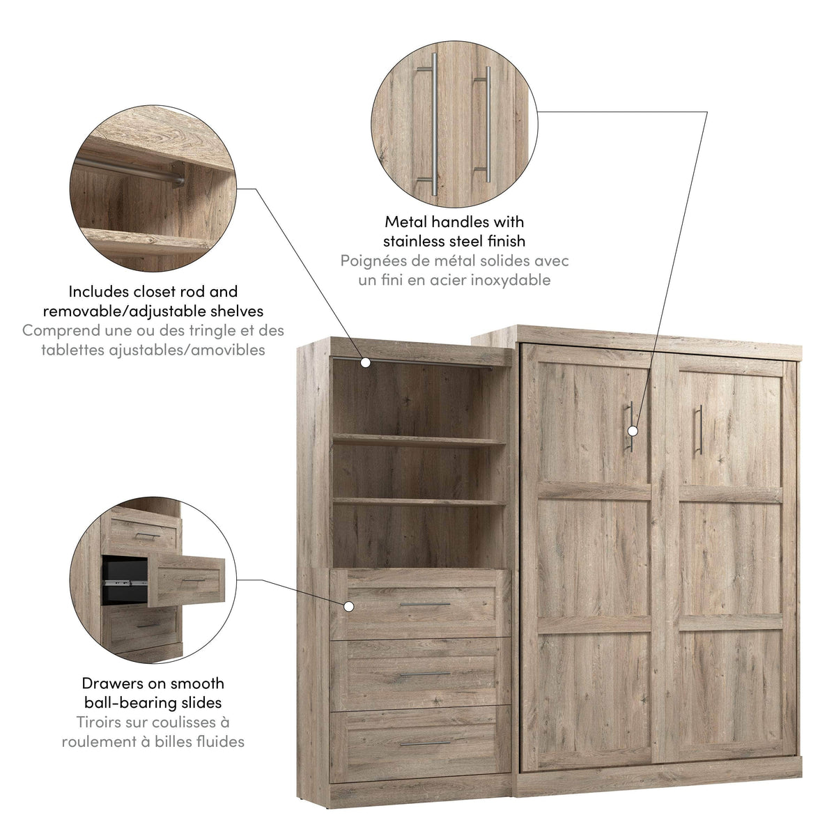 Modubox Pur 101" Queen Size Murphy Wall Bed with Storage Unit, image 27