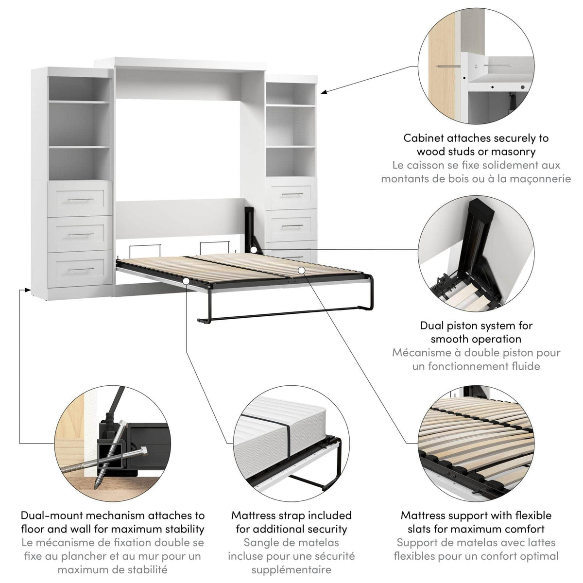 Modubox Pur 115" Queen Size Murphy Wall Bed with 2 Storage Units, image 14