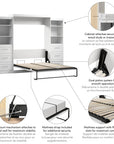 Modubox Pur 115" Queen Size Murphy Wall Bed with 2 Storage Units, image 14