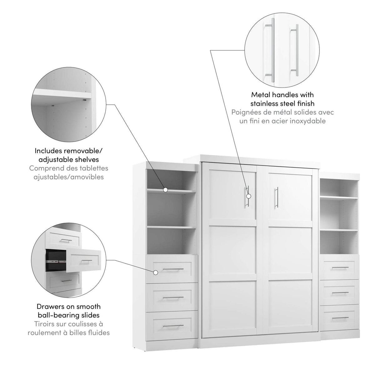 Modubox Pur 115" Queen Size Murphy Wall Bed with 2 Storage Units, image 12