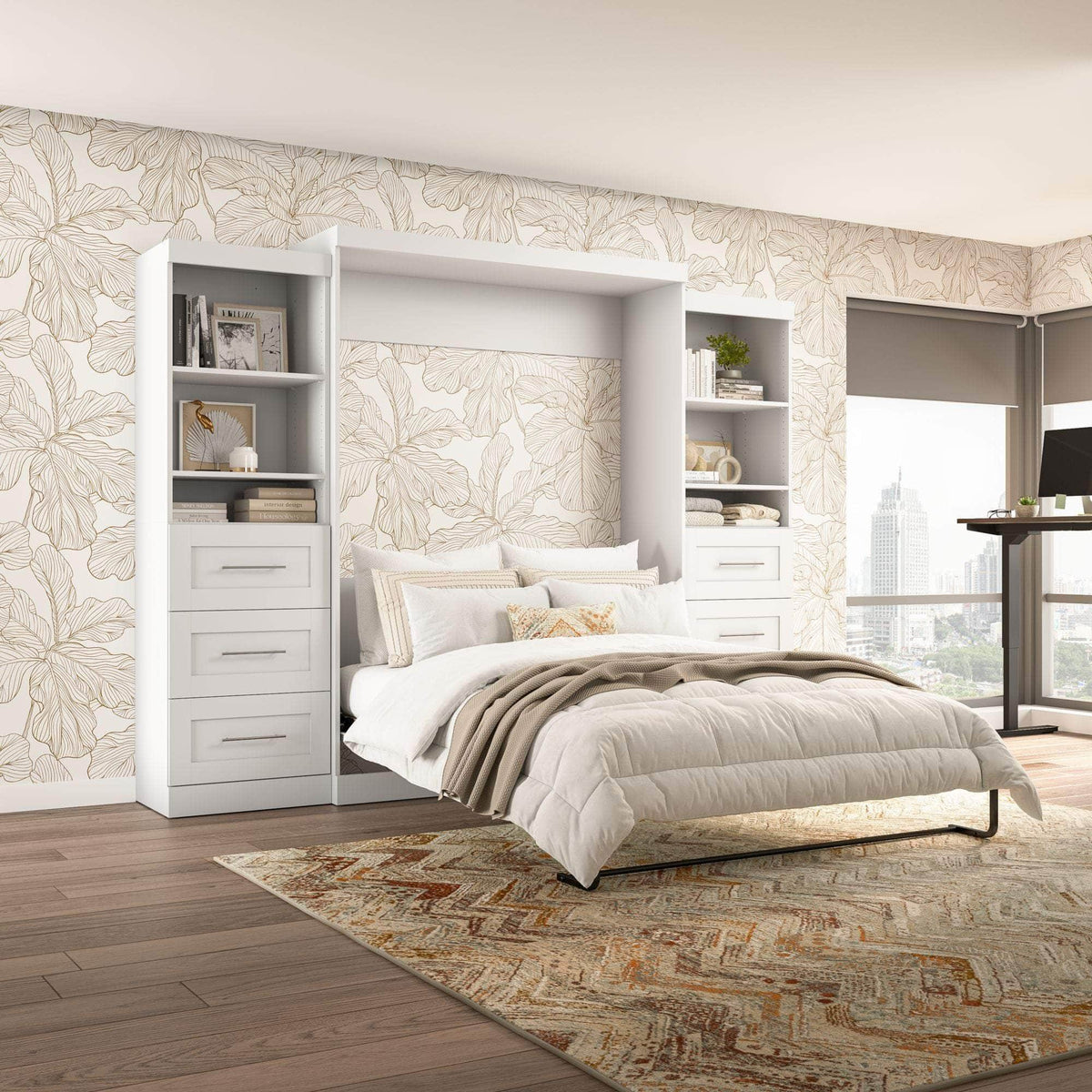 Modubox Pur 115" Queen Size Murphy Wall Bed with 2 Storage Units, image 4