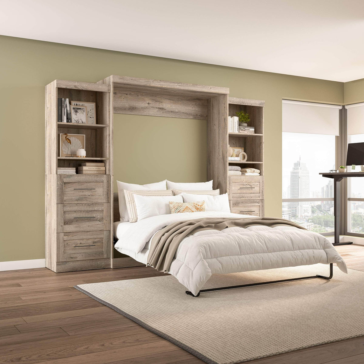 Modubox Pur 115" Queen Size Murphy Wall Bed with 2 Storage Units, image 20