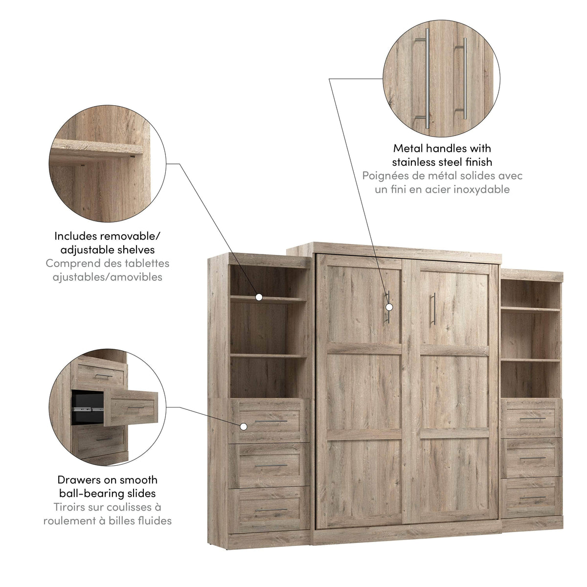 Modubox Pur 115" Queen Size Murphy Wall Bed with 2 Storage Units, image 27