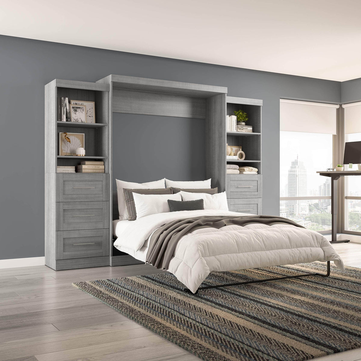 Modubox Pur 115" Queen Size Murphy Wall Bed with 2 Storage Units, image 32