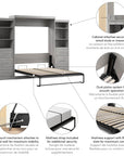 Modubox Pur 115" Queen Size Murphy Wall Bed with 2 Storage Units, image 38