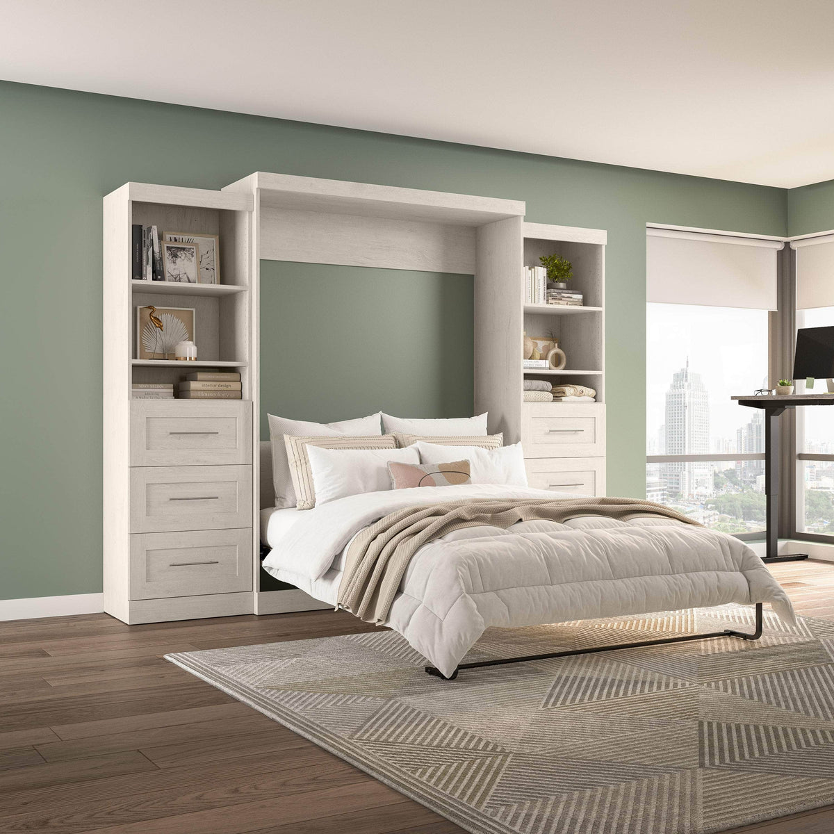 Modubox Pur 115" Queen Size Murphy Wall Bed with 2 Storage Units, image 45