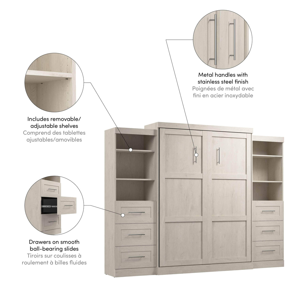 Modubox Pur 115" Queen Size Murphy Wall Bed with 2 Storage Units, image 53