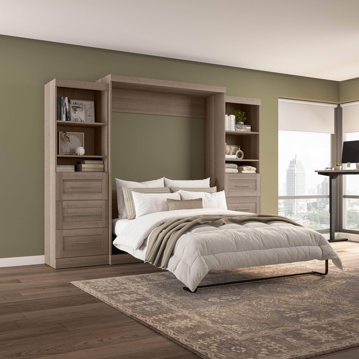 Modubox Pur 115" Queen Size Murphy Wall Bed with 2 Storage Units, image 57