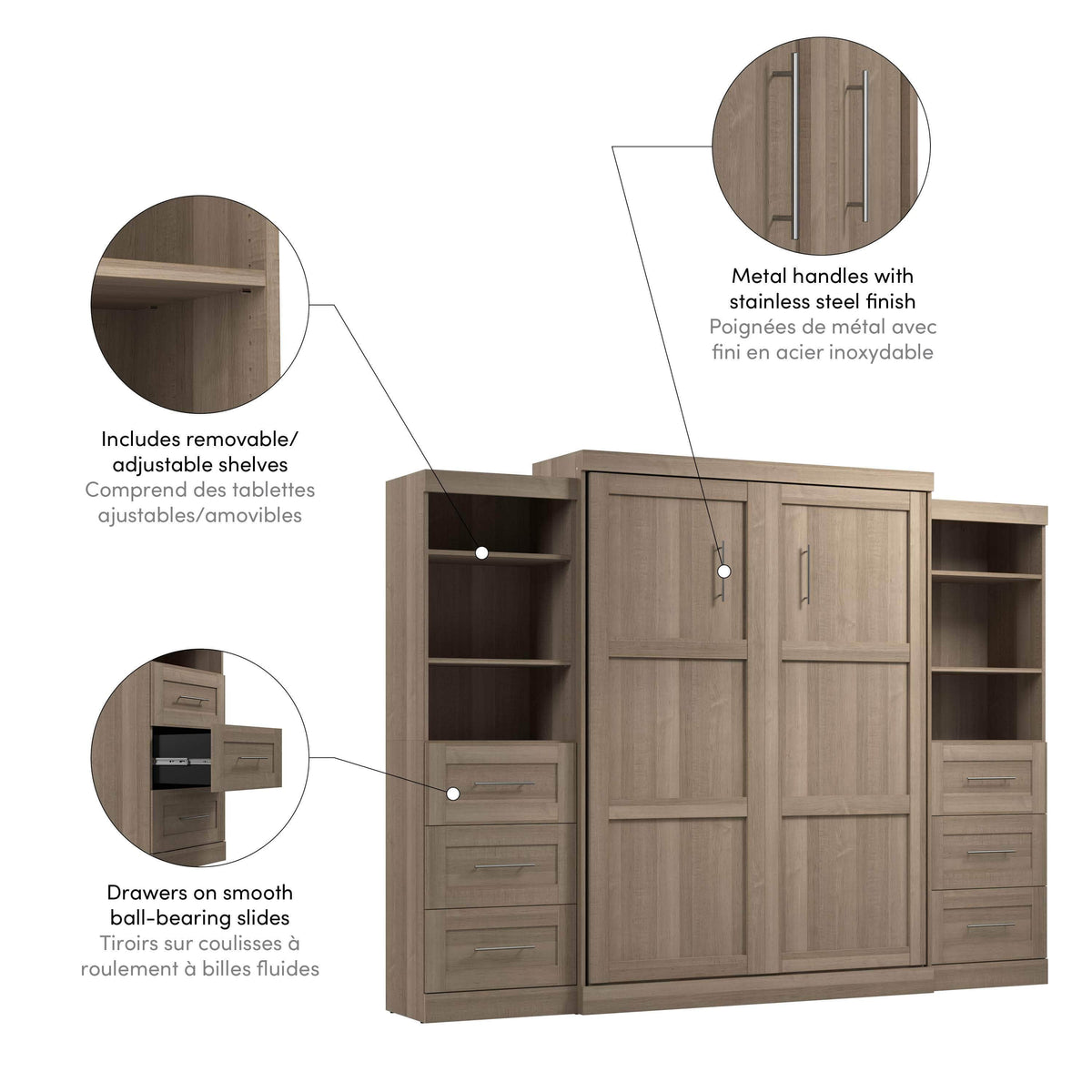 Modubox Pur 115" Queen Size Murphy Wall Bed with 2 Storage Units, image 64