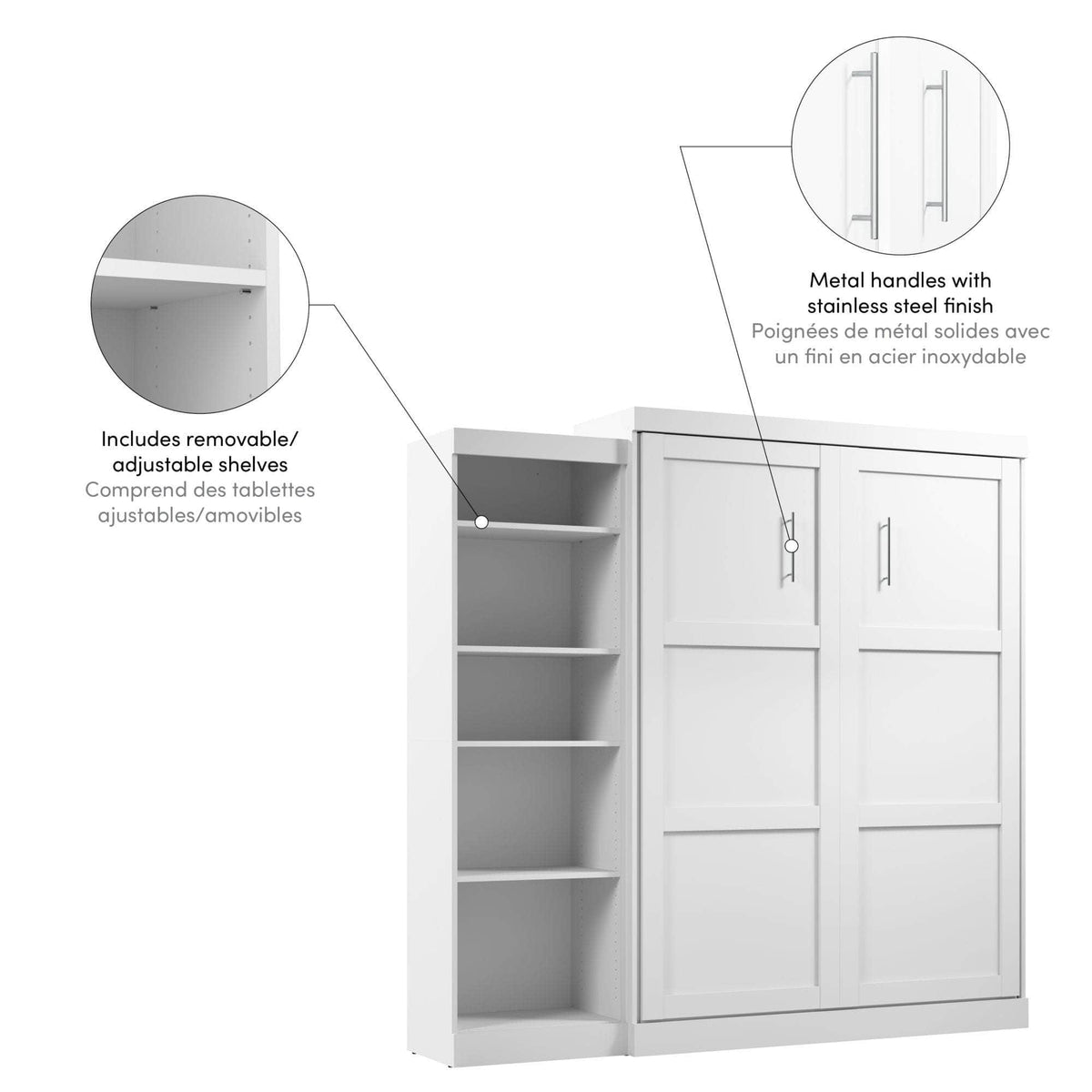 Modubox Pur 90" Queen Size Murphy Wall Bed with Storage Unit, image 11