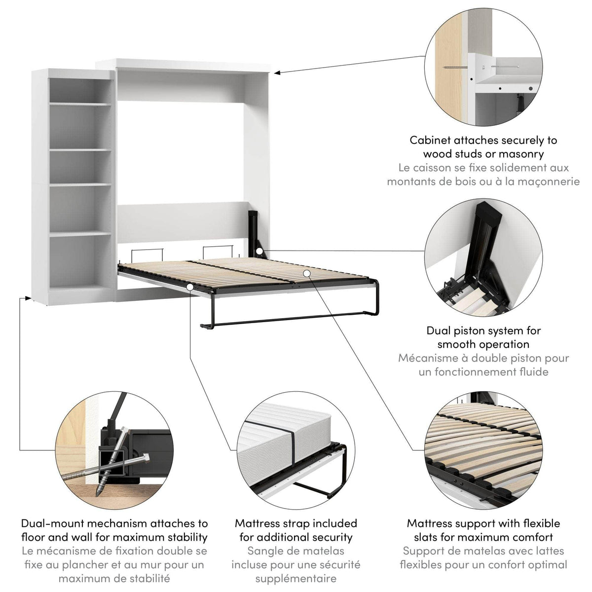 Modubox Pur 90" Queen Size Murphy Wall Bed with Storage Unit, image 9