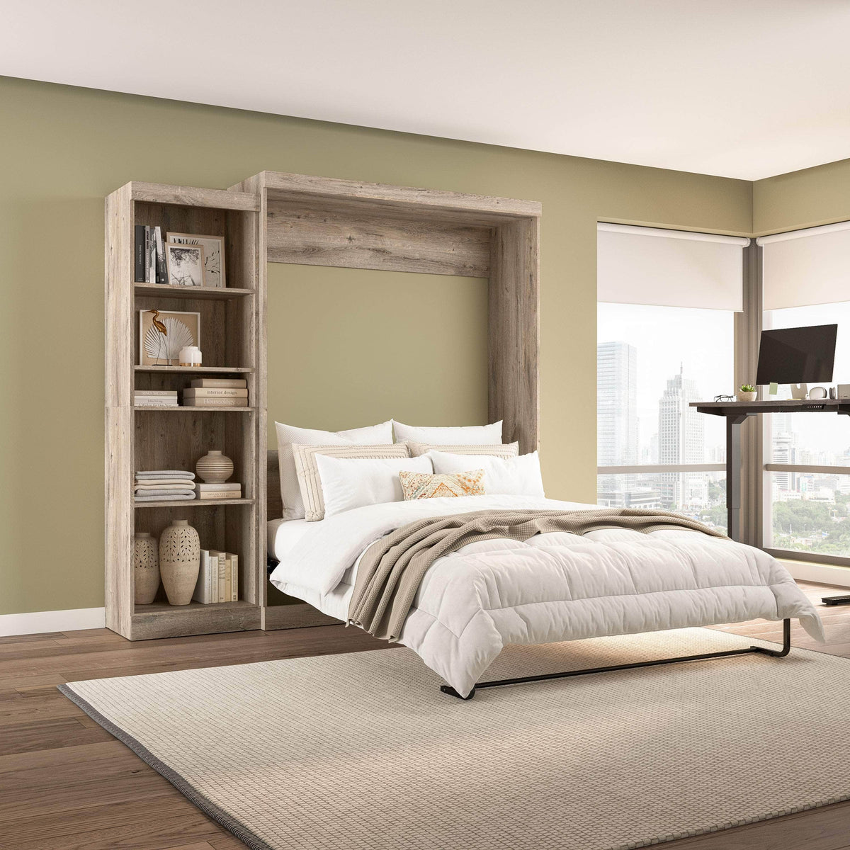 Modubox Pur 90" Queen Size Murphy Wall Bed with Storage Unit, image 19