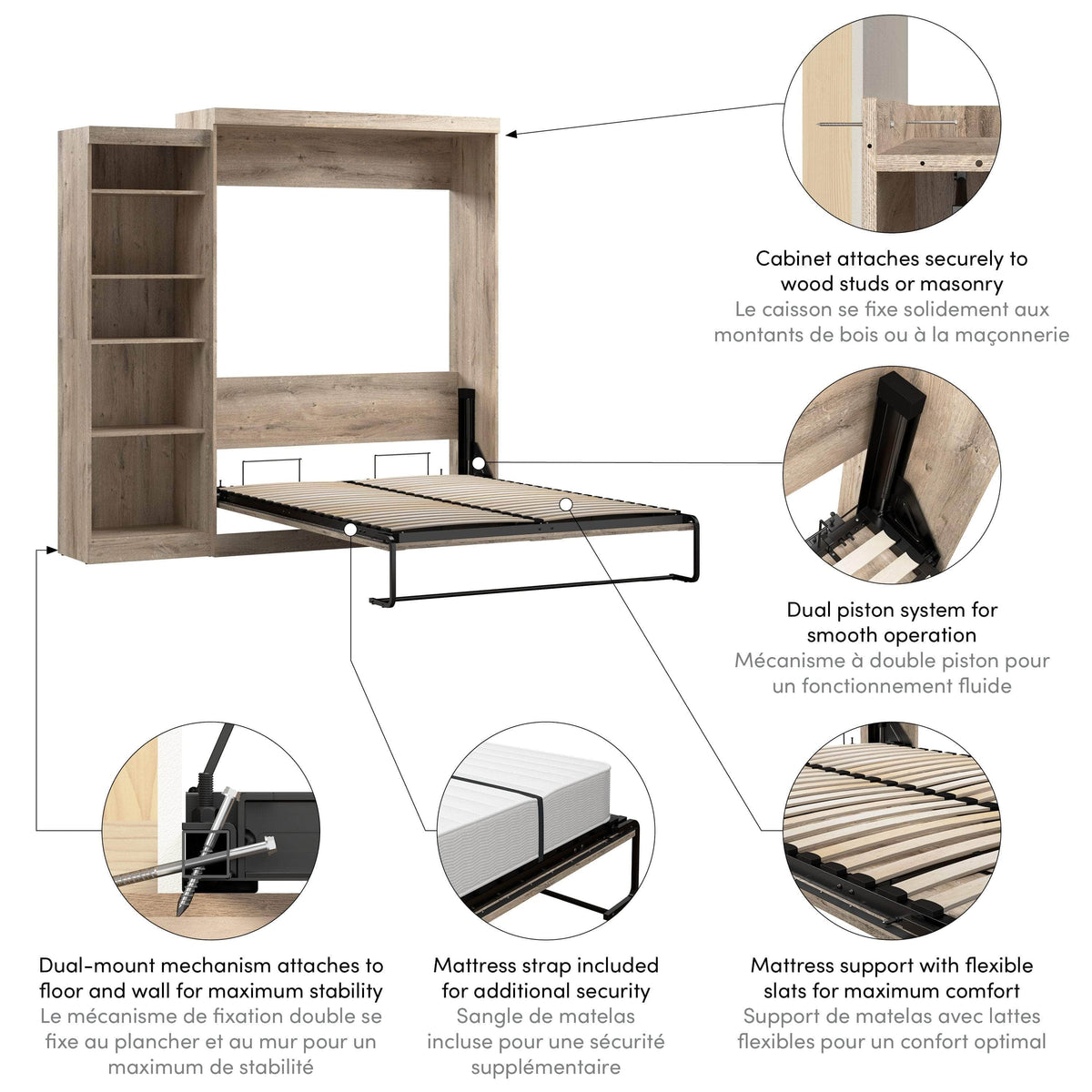 Modubox Pur 90" Queen Size Murphy Wall Bed with Storage Unit, image 26
